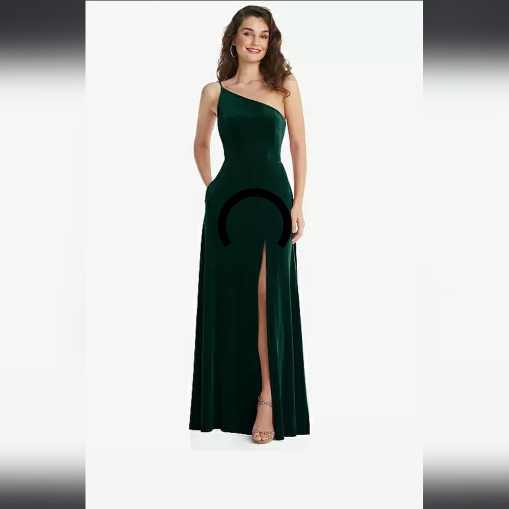 NWT After Six 1556 Lux One Shoulder Velvet Maxi Dress. Evergreen.